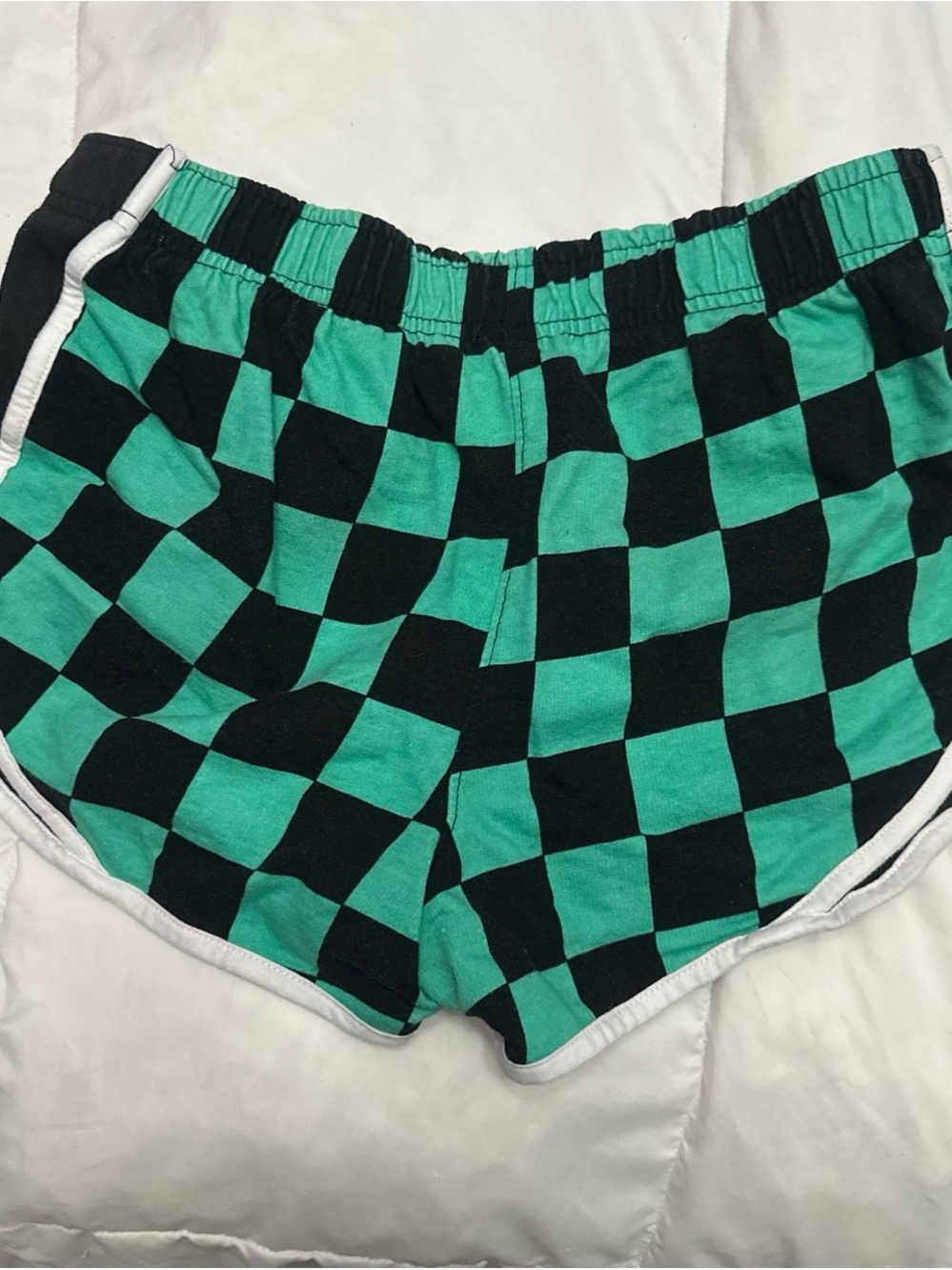 Hot Topic Black and Teal Checkerboard Athletic Shorts with White Piping